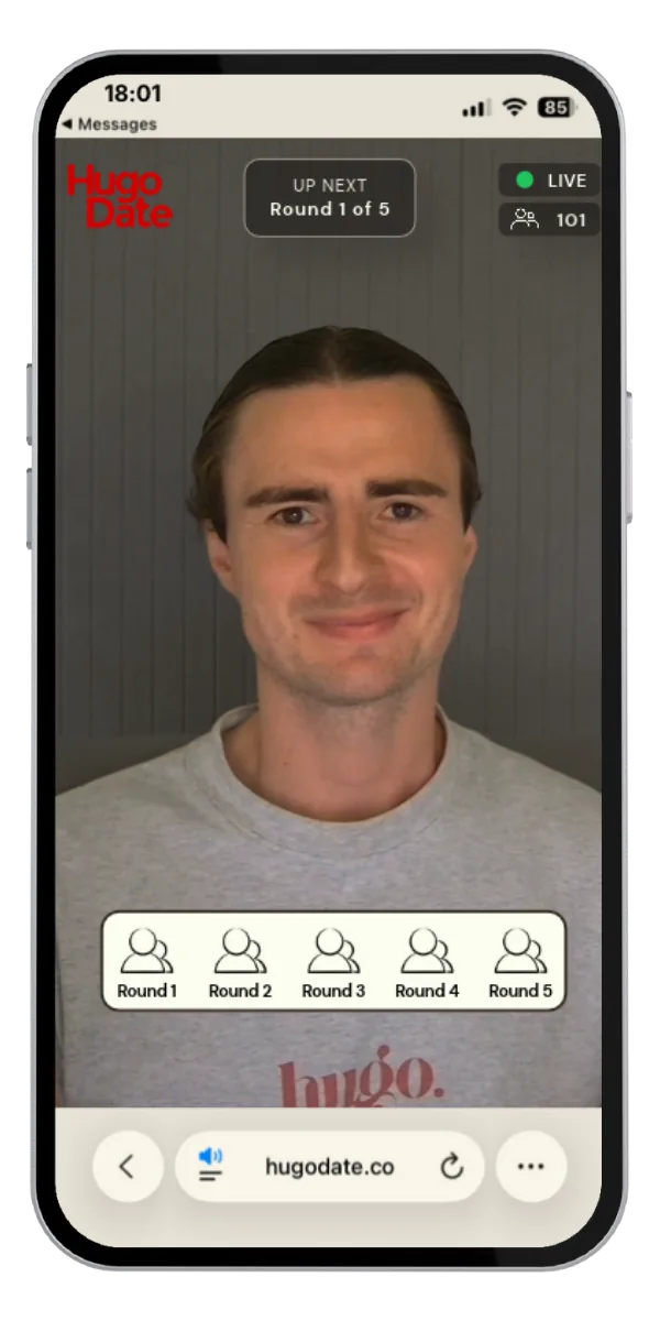 HugoDate host welcoming everyone on a live video call